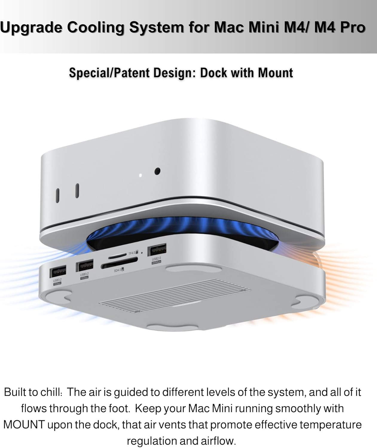 Mac Mini M4 Dock, Aluminum Mac Mini Stand and Hub for Mac Mini M4 and M4 Pro 2024 with M.2 Nvme SSD Enclosure, 2X USB-A 10Gbps, SD/TF Card Readers, USB 2.0 Data (Silver)│Accessories