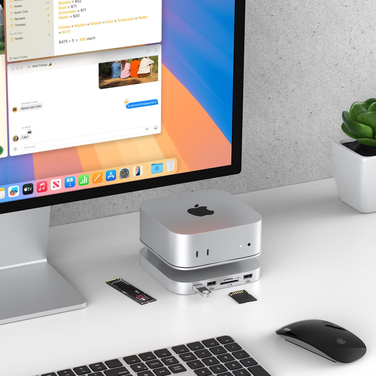 Mac Mini M4 Dock, Aluminum Mac Mini Stand and Hub for Mac Mini M4 and M4 Pro 2024 with M.2 Nvme SSD Enclosure, 2X USB-A 10Gbps, SD/TF Card Readers, USB 2.0 Data (Silver)│Accessories